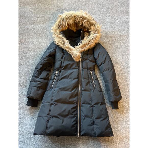 $1800 Mackage Trish Black Hooded Kay Down Parka Coat Jacket W Fur Collar Sz XXS - Picture 8 of 16